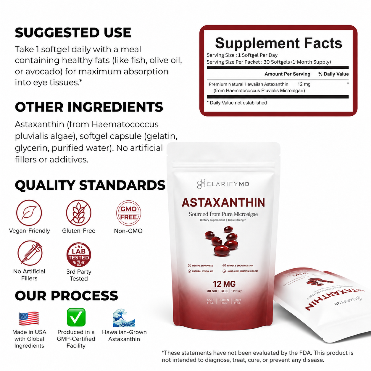 MARAX Astaxanthin nutritional information